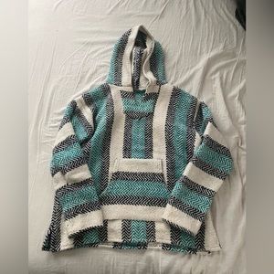 Teal, Dark Navy Blue, & White Beachy drug rug hoodie